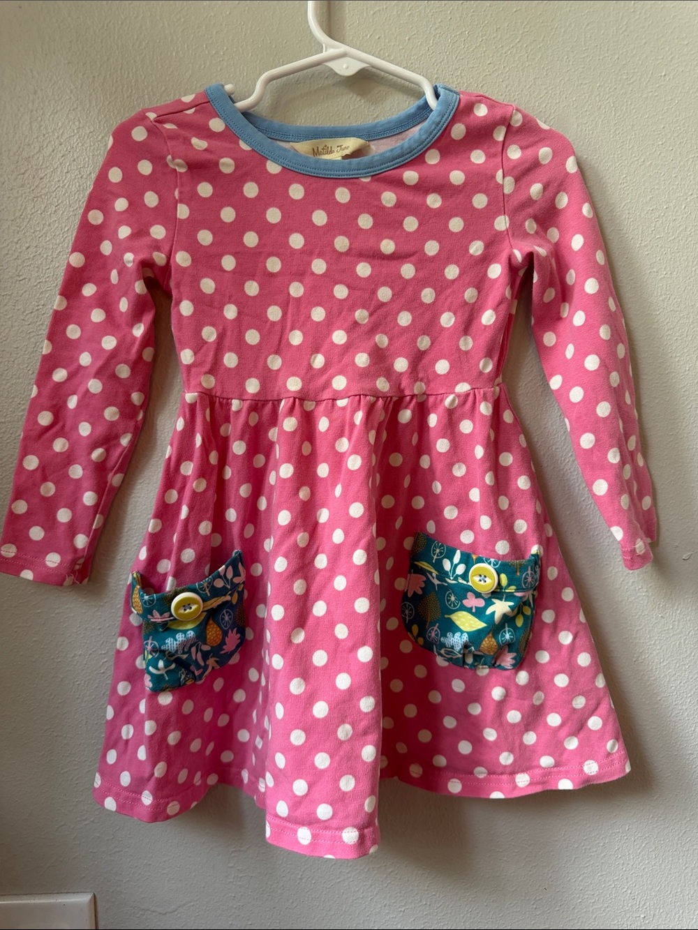 Matilda Jane Pink Polka Dot Long-Sleeve Dress with Teal Floral Pockets